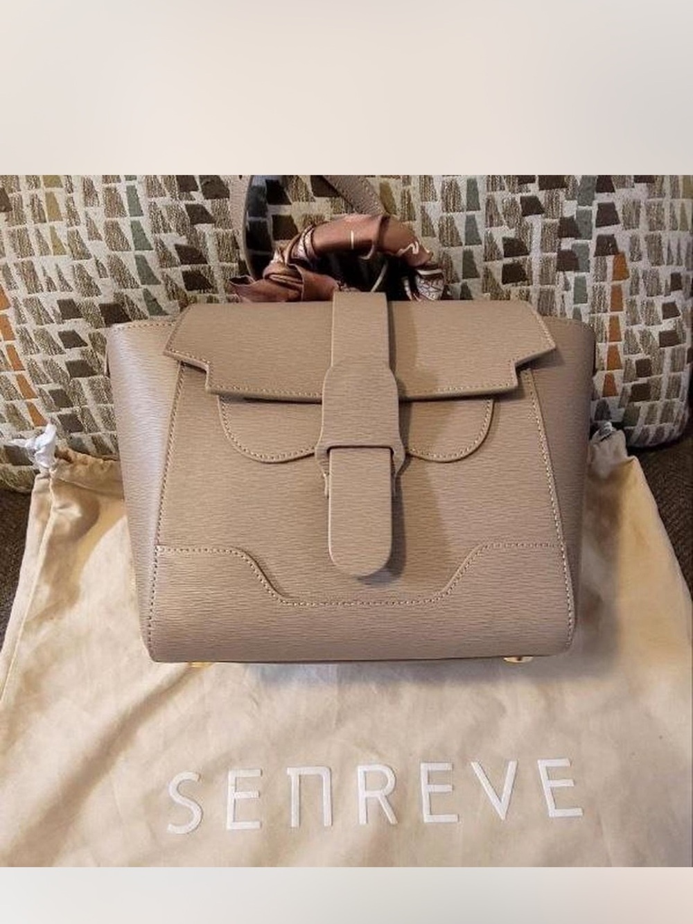 Senreve Taupe Leather Midi Maestra Satchel convertible backpack
